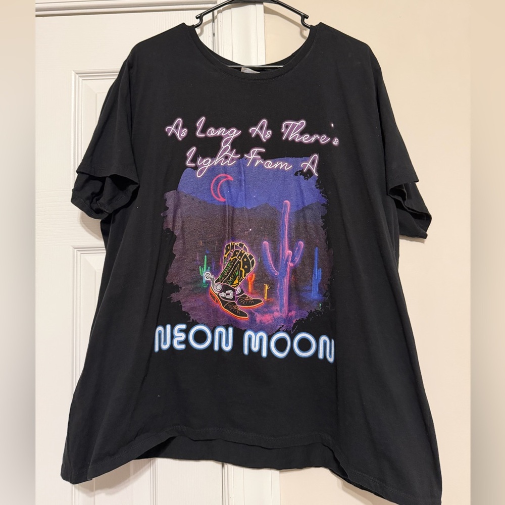 Black Graphic Tee with Neon Moon Design